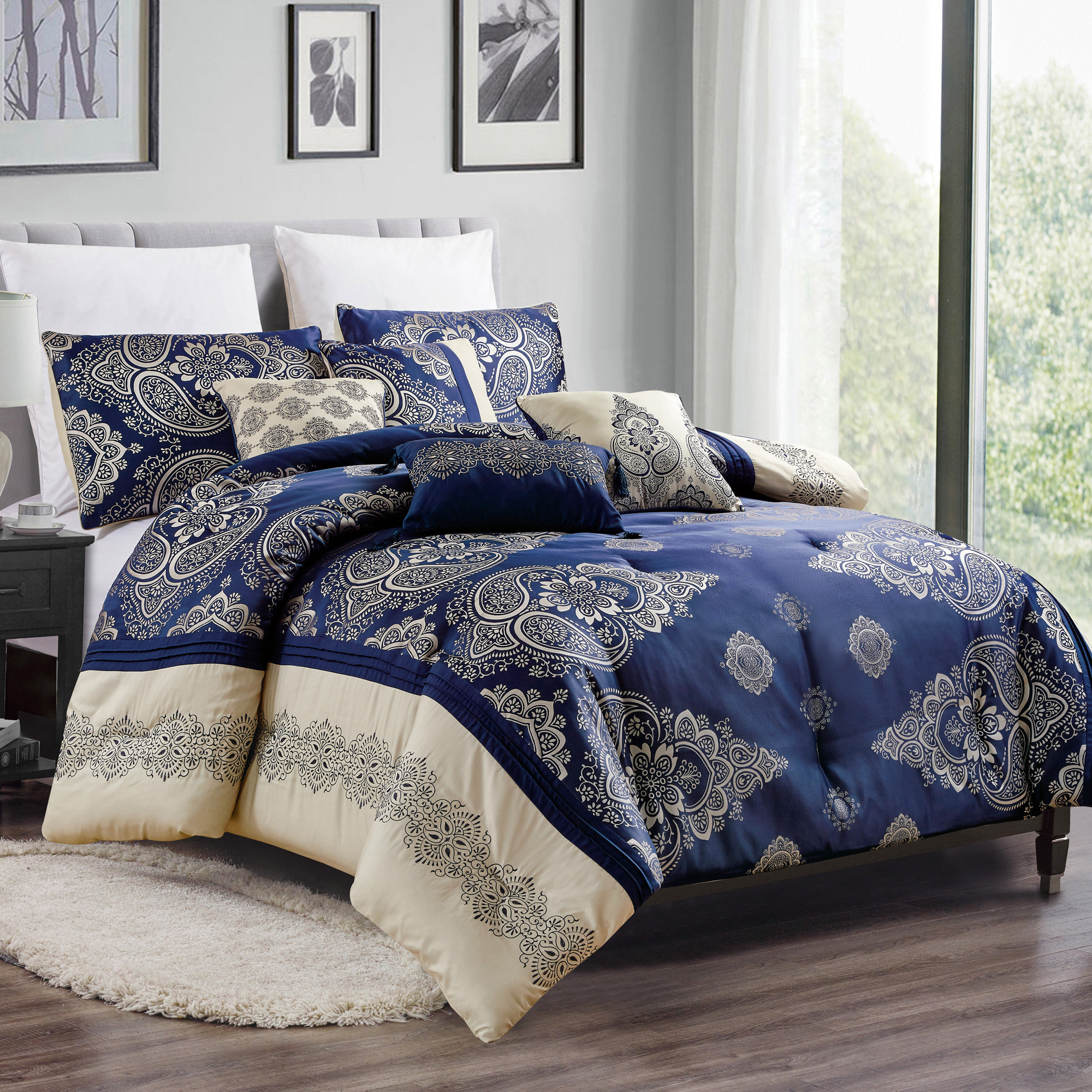 Alcott Hill® Comobabi 7 Pieces Jacquard Floral Comforter Set Textured Color  Block Patchwork Bed in a Bag & Reviews | Wayfair