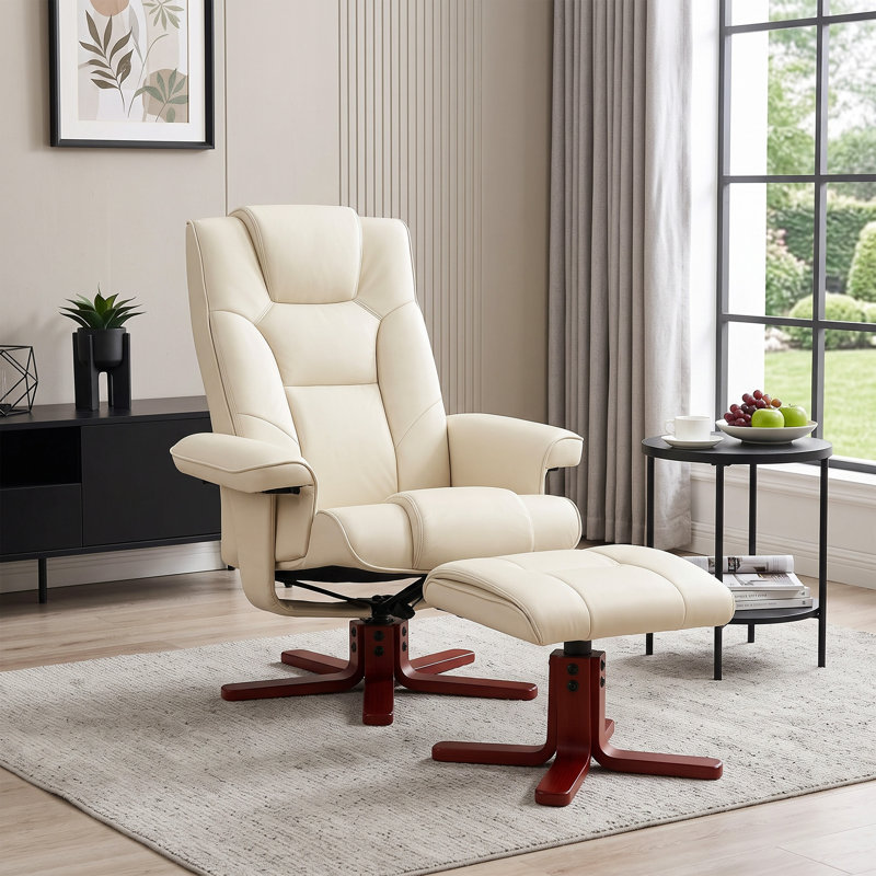 HOMCOM Recliner Chair with Footstool, High Back Reclining Chair, Cream