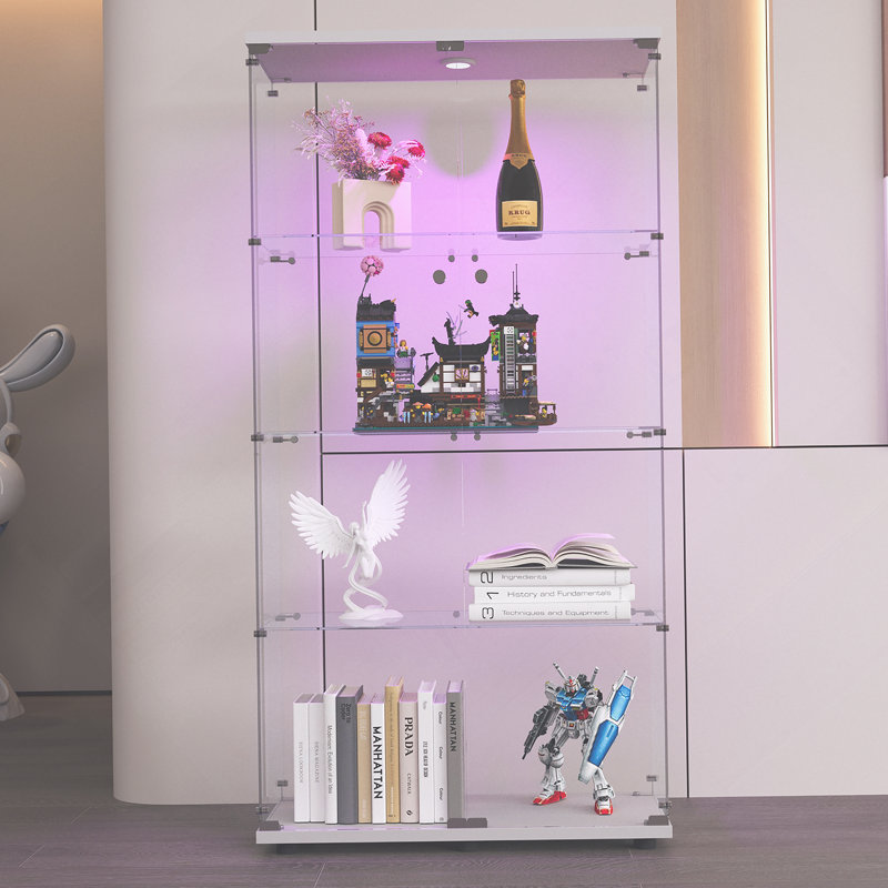 Vitrine à deux portes avec 4 lumières DEL et porte vitrée