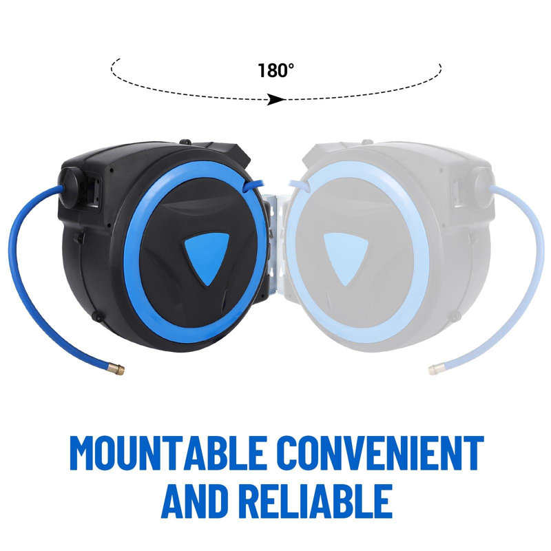 Enrouleur de tuyau à air rétractable robuste - polymère hybride 3/8 po x 65 pi ， 300 PSI ， 3/8 po ， 65 pi