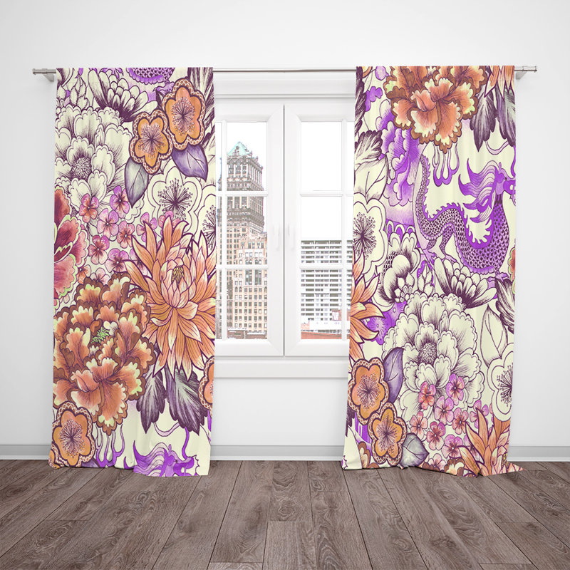 Panneaux de rideaux semi-transparents à motif floral, L 40 po x L 52 po