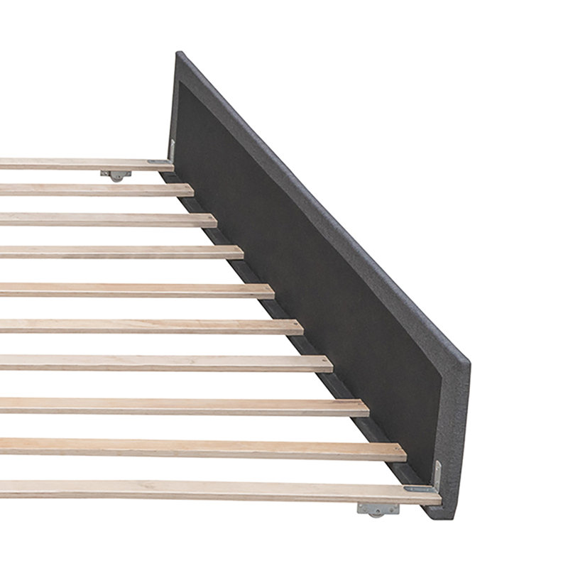 Modern Minimalist Upholstered Platform Bed With Two Drawers And A Hidden Pull-Out Bed, Dark Grey