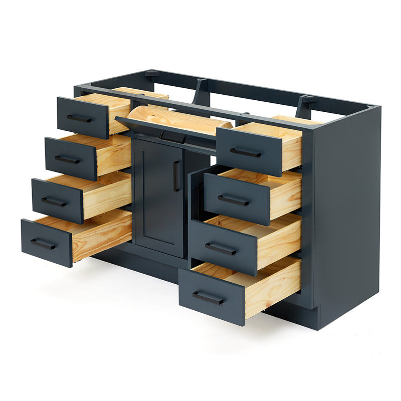 Base de meuble-lavabo simple en bois massif 54 po Osoria, Bleu minuit