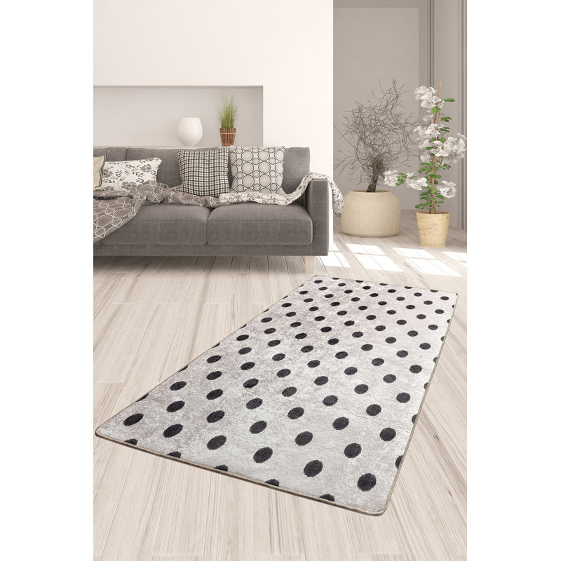 Antibacterial Non-Slip Area Rug, Grey, 6.6 x 9.5 Feet | 100% Polyester, Pile Height: 0.2 Inches, Total Thickness: 0.4 Inches | Machine Washable, Felt Dot Underside, Durable & Easy to Clean for Home Decor