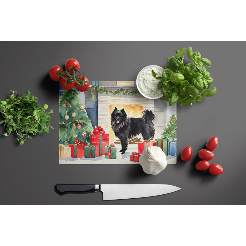 Grande planche à découper en verre German Spitz Cozy Christmas