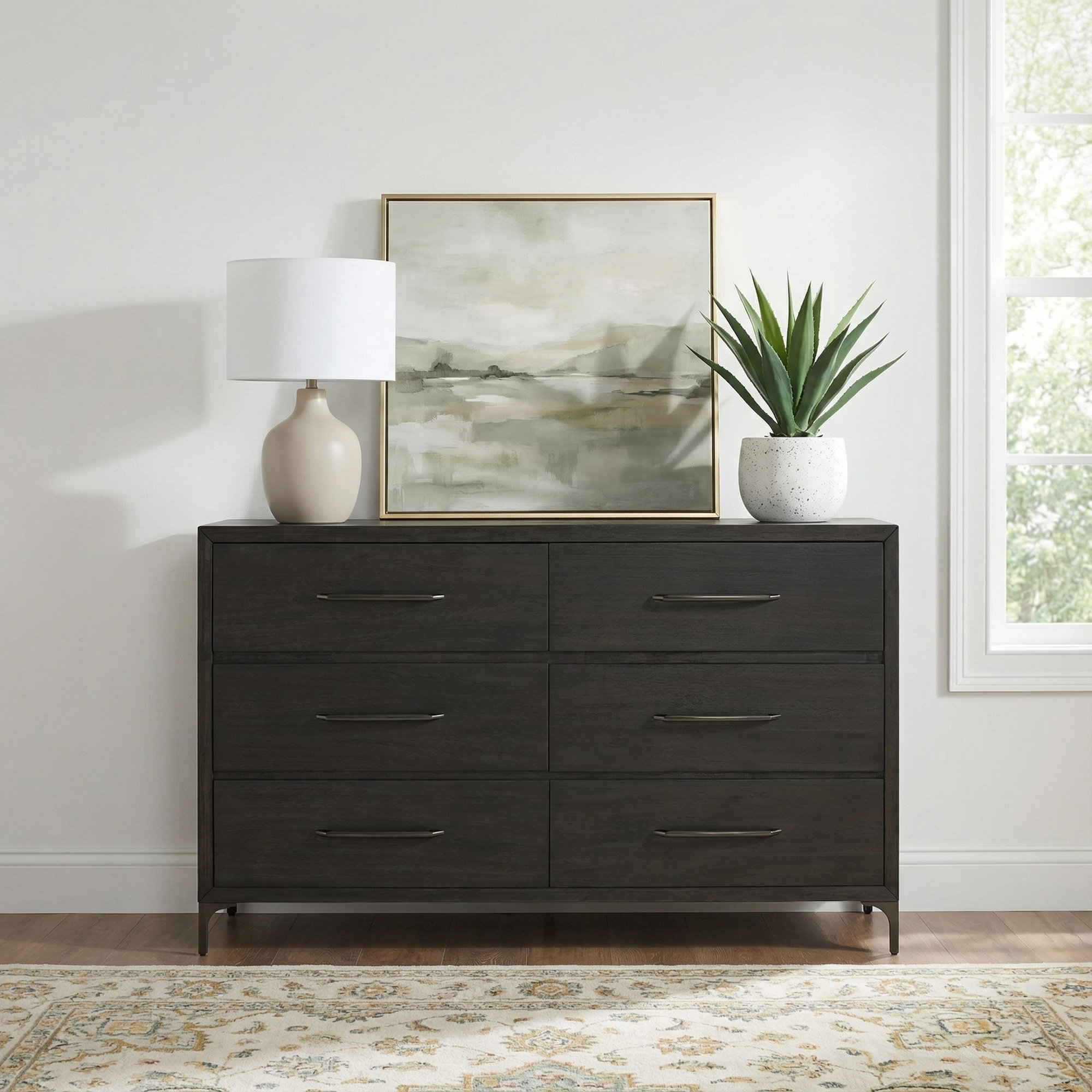 6 - Drawer Double Dresser, Vintage Coffee