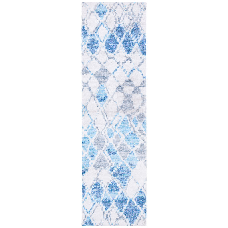 Tapis ivoire / bleu touffeté à la main Conness, Tapis de couloir 2 pi 3 po x 8 pi