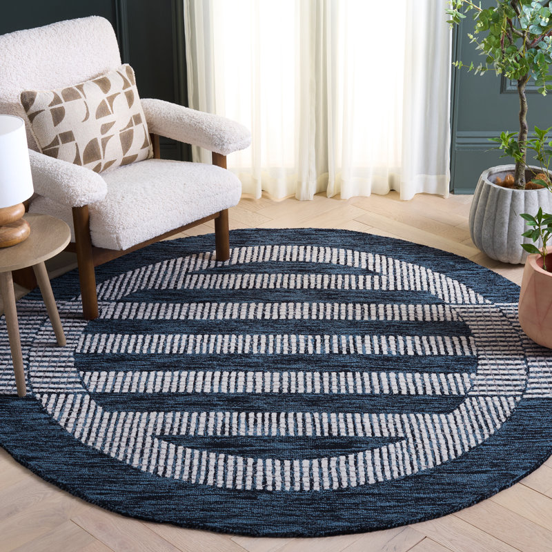 Striped Hand-Tufted Wool Area Rug, Round 6'