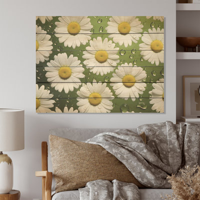 Fields of White Daisy Florescence Dreams I - marguerites, art mural sur bois de pin naturel