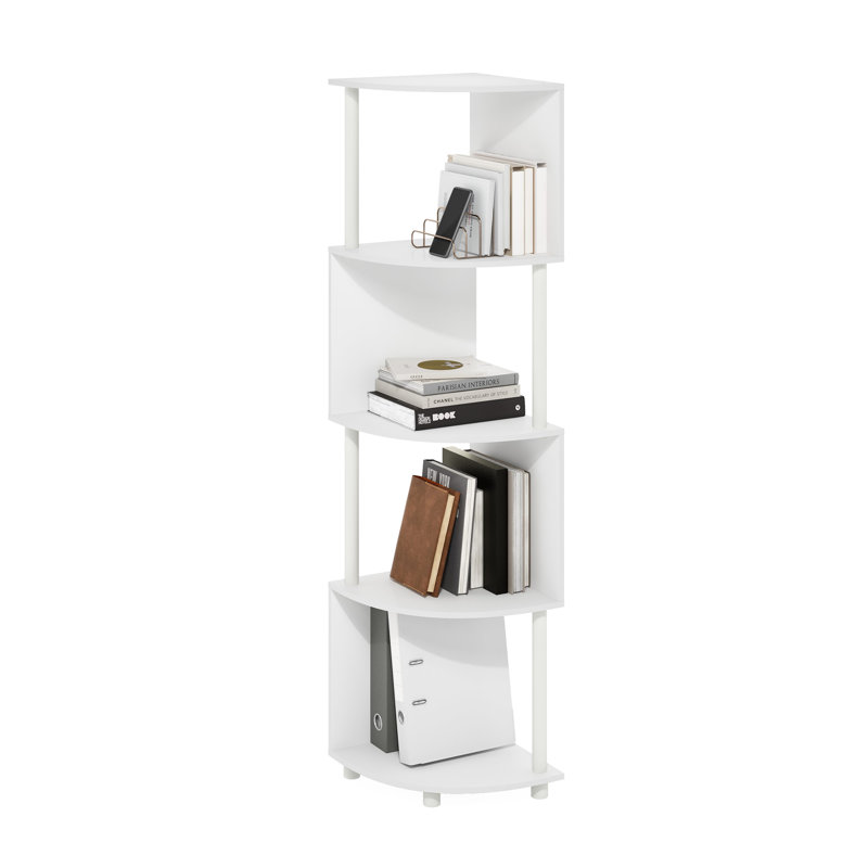 Sharee 4-Tier Zigzag Corner Shelf Bookcase, Bookshelf, White