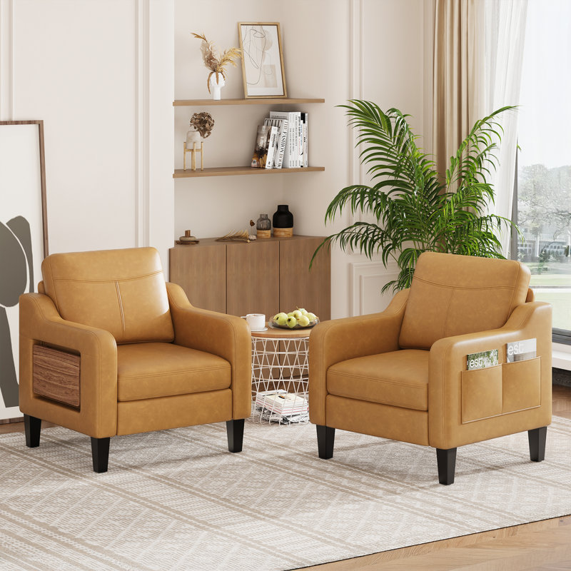 Fauteuil large en similicuir rembourré, Brun