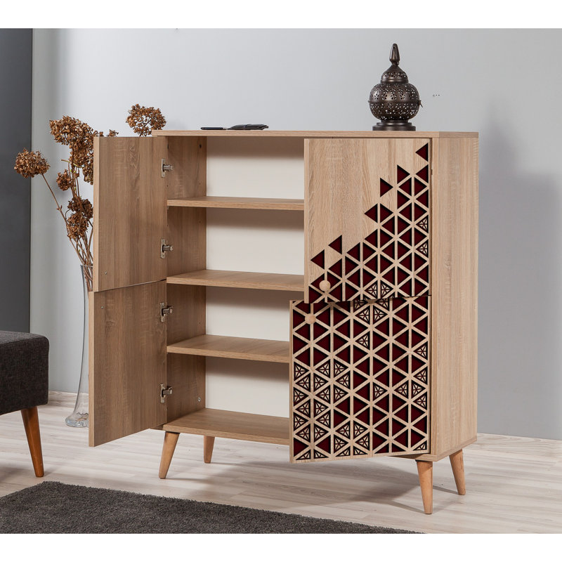 Bretz Modern Multi-Purpose Cabinet, Sonoma Oak Finish, 37.4 x 43.7 x 14.2 inches | 100% Melamine Coated Particle Board, 0.71 inches Thick | UV Coating, Hornbeam Legs, Metal & Rope Handles, Wall-Mountable, Stylish Storage Solution