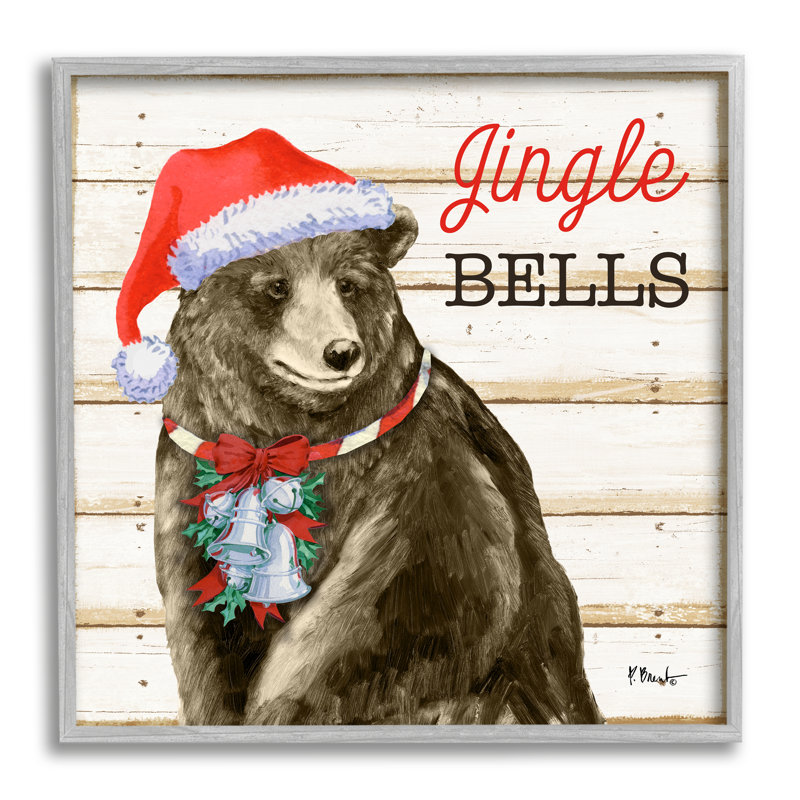 Rustic Jingle Bells Bear par Paul Brent, Estampe numérique Farmhouse, H 12 po x l 12 po x P 1,5 po