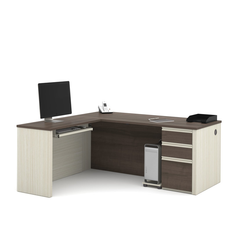 Bureau de direction en L réversible Opérle, Chocolat blanc et Antigua