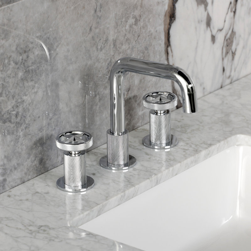 Kingston Brass Ostro Two-Handle 3-Hole Deck Mount Widespread Bathroom Faucet With Push Pop-Up Drain, Polished Chrome