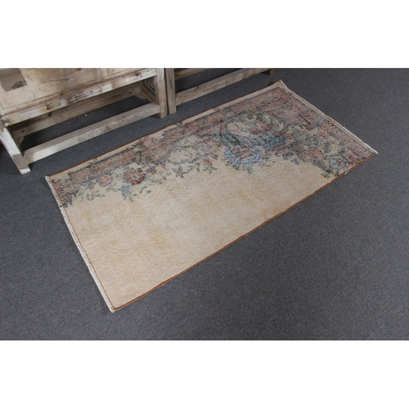 Tapis turc antique en laine Oushak beige parfait pour la décoration de hall d'entrée ou de plancher
