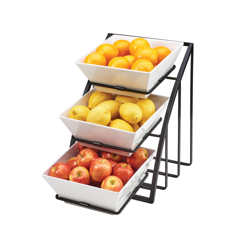 Black Metal 3-Tier Food Display Stand with White Bowls