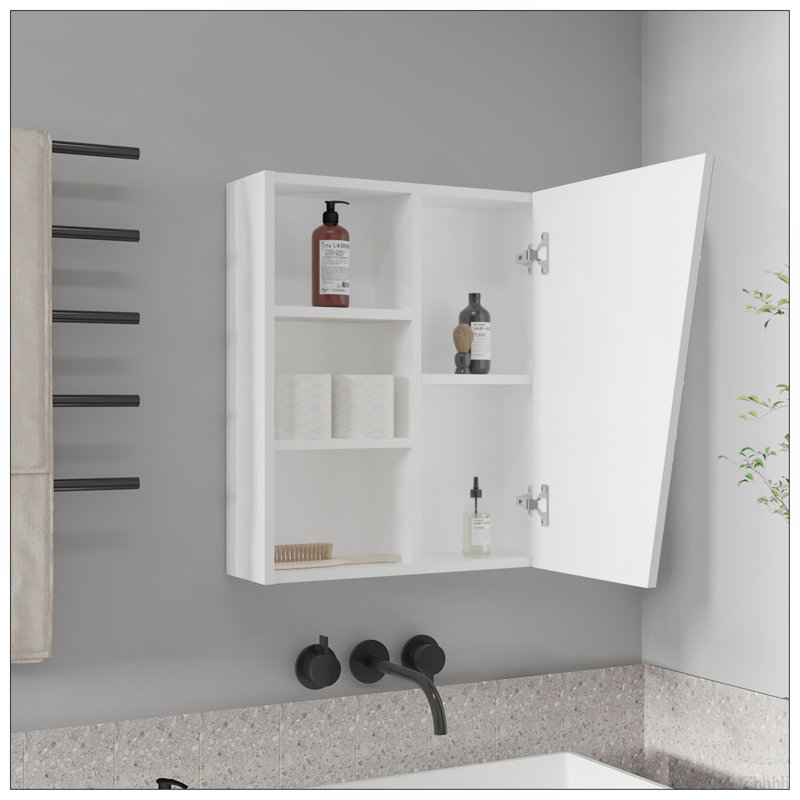 Armoire à pharmacie murale à miroir avec une porte et quatre compartiments ouverts Quintana, blanc