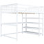 Lit mezzanine double espace blanc avec bureau et options de rangement dans une étagère organisée-217809020-217809019