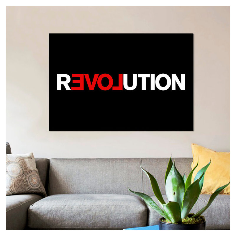 « revolution », art textuel sur toile, H 8 po x l 12 po x P 0,75 po