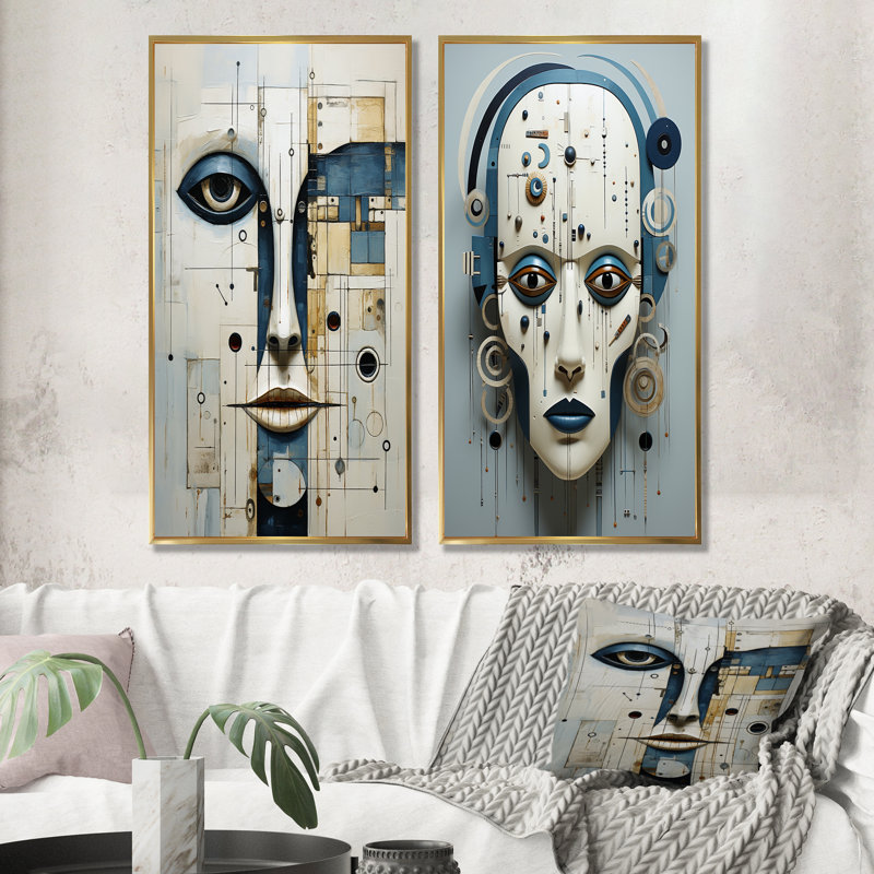 «Minimalisme Folk», ensemble de 2 reproductions d'art sur toile, Encadrement doré, H 28 po x l 25 po