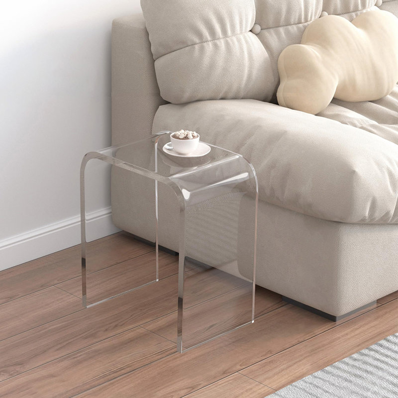 Table de bout en acrylique, table de chevet carrée contemporaine et table d'appoint, table basse en lucite transparent avec bords en cascade pour petit salon, salle de bain, chambre à coucher et bureau