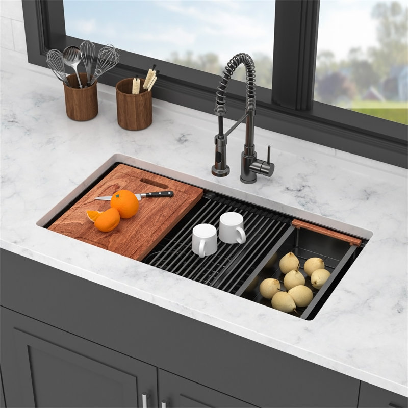 Évier de cuisine à double cuve encastrable 36 po x 19 po x 10 po noir bronze industriel avec deux cuves profondes de 10 po