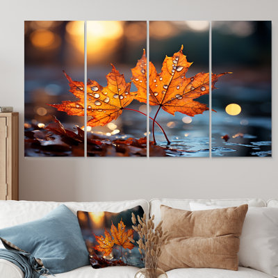«Orange Autumn Maple Leaves III», ensemble d'art mural 4 pièces érable