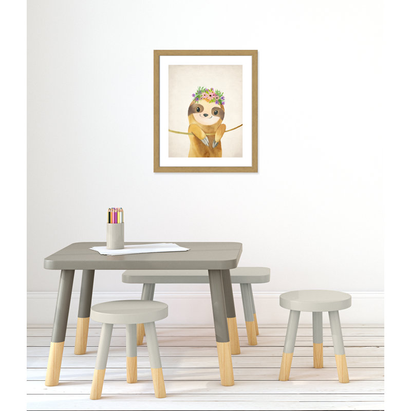 Sloth floral 1, H 26,5 po x l 22,5 po x P 0,63 po, Encadré plat chêne