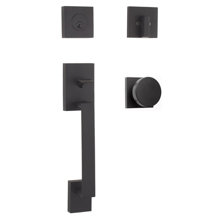 Transitional Handleset with Single Cylinder and Deadbolt and Mesa Door and Mesa Rosette