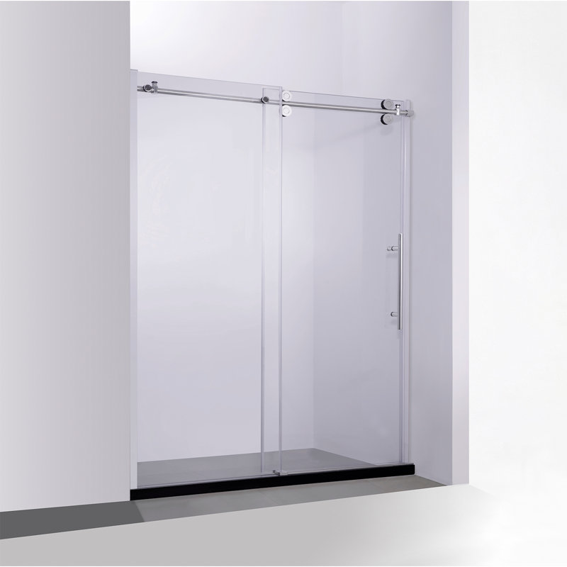 Massa 58.8" W x 76" H Single Sliding Frameless Shower Door, Polished Chrome 