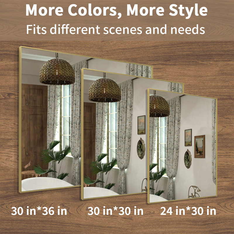 Miroir de salle de bain mural 24 po x H 30 po, Or brossé, 24 po x 30 po