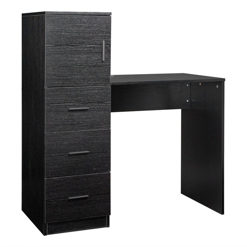Bureau 44 po noir avec armoire et 3 tiroirs pour bureau d'ordinateur avec prises USB et ports USB, Noir, noir, noir, noir