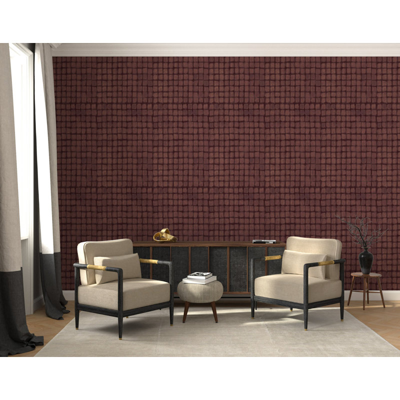 Weathered Mosaic - Wallpaper by Norman Wyatt Home, Peel & Stick, Burgundy