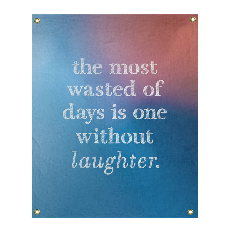 Tapisserie en polyester pour citation de rire, H 36 po x l 26 po, Bleu / Rose