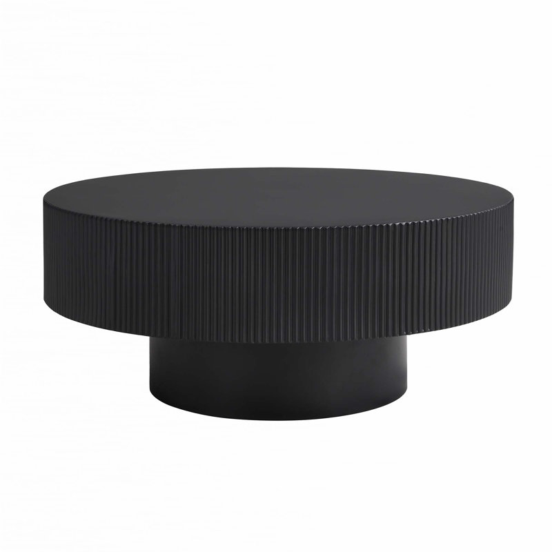 Round Coffee Table with 6.8" Thick Tabletop, Black