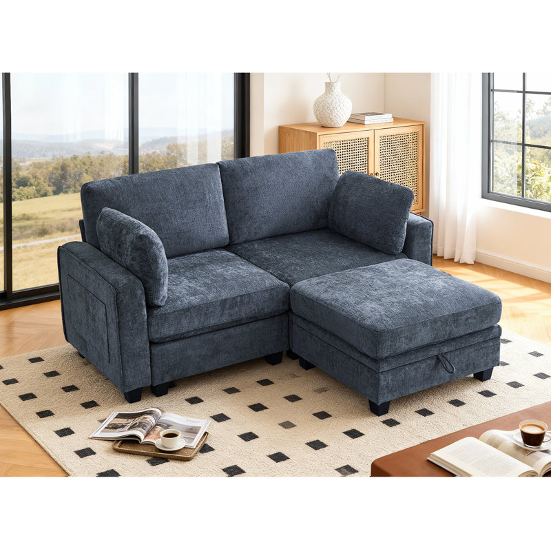 Canapé modulaire 72 "avec repose-pieds avec rangement, canapé modulaire en L convertible en L pour canapé-lit profond en chenille confortable avec méridienne