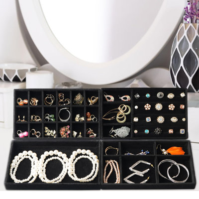 Ensemble de 8 plateaux à bijoux, colliers et bracelets avec tiroir à bijoux (noir)