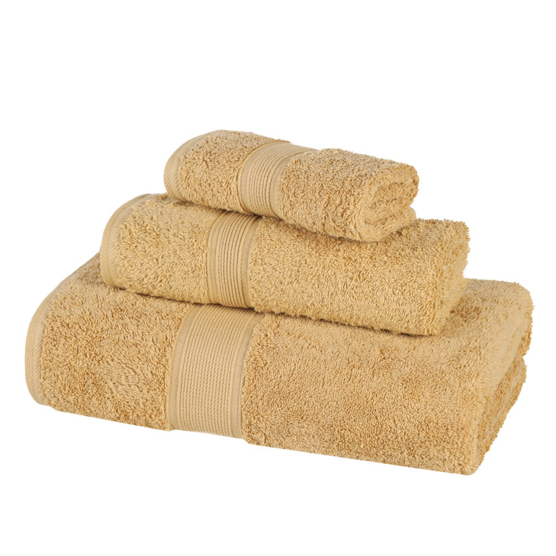 Ensemble de serviettes en coton biologique Lyndon, Doré, Ensemble 3 pièces