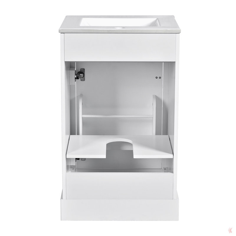 20-Inch Bathroom Vanity With Ceramic Sink, Soft Close Door, Adjustable Shelf, And Door-Mounted Storage Rack - Ideal For Small Bathrooms