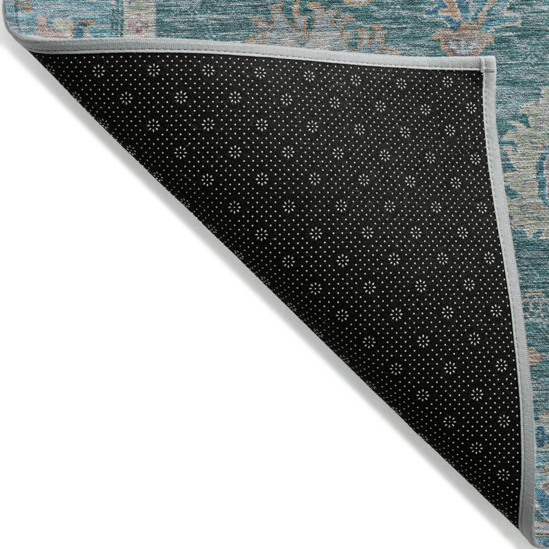 Tapis bleu sarcelle lavable à la machine intérieur / extérieur Xhevrie, Tapis de couloir 2 pi 3 po x 7 pi 6 po