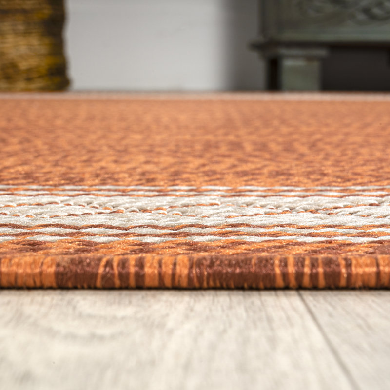 Cityside Classic Diamond Border Orange/Cream Indoor/Outdoor Rug, Rectangle 5'3" x 7'7"