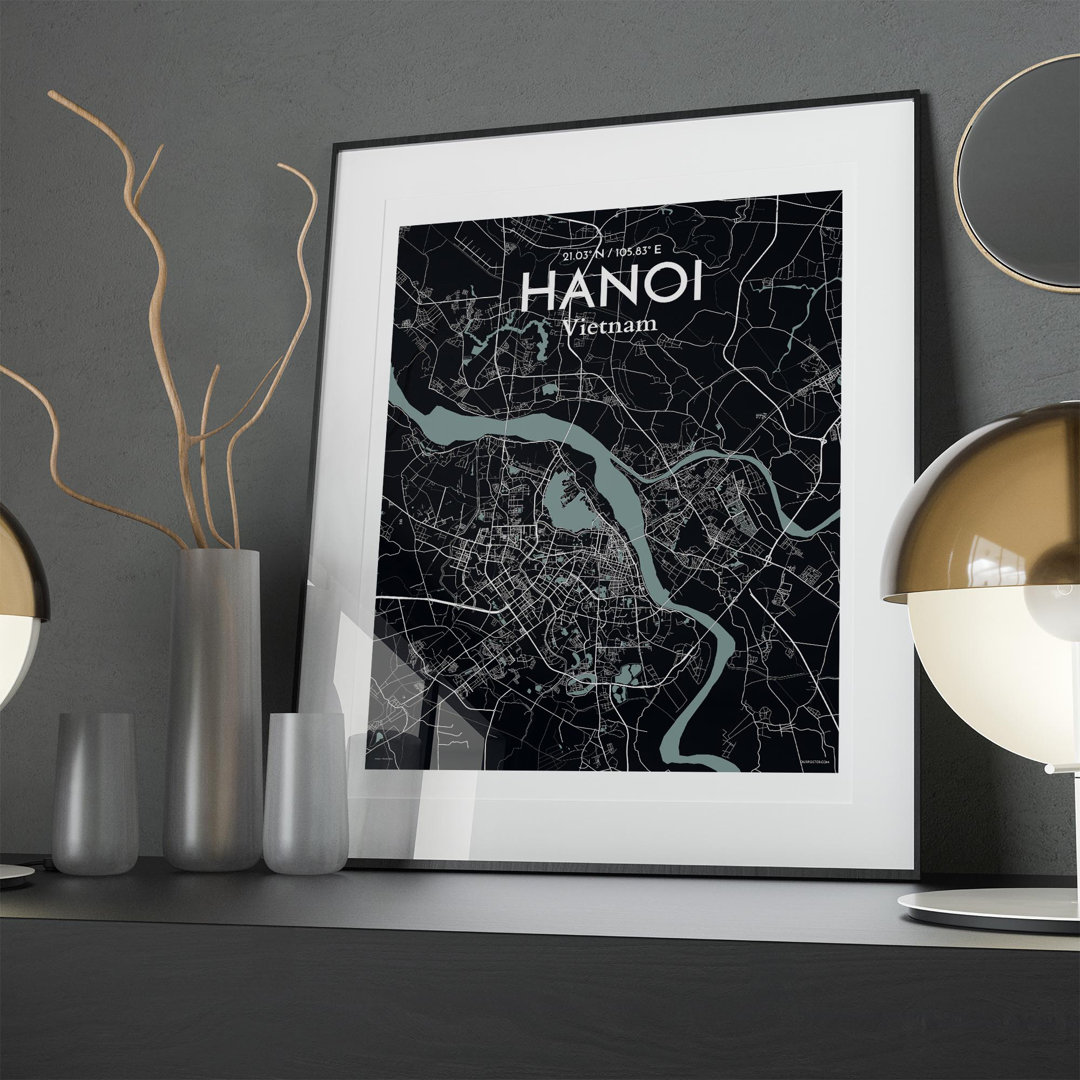Hanoi City Map In Midnight - No Frame Print