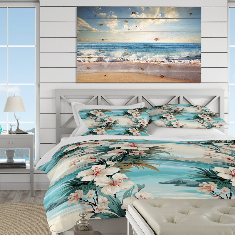 Ensemble de housse de couette floral - Motif tropical de reflets de bord de mer