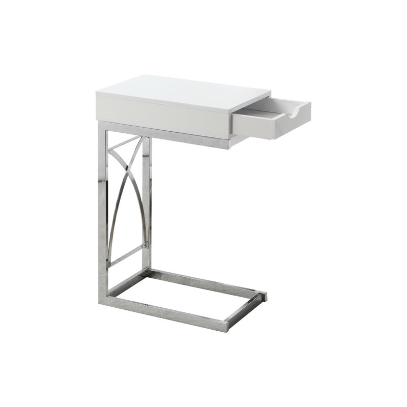 Table d'appoint, en forme de C, bout, côté, collation, tiroir de rangement, salon, chambre à coucher, stratifié brillant, métal, contemporain, moderne
