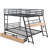 Black Metal Bunk Bed With Desk, And 2 Creatively Arranged Drawers - Full Size Bedroom In Built-In Cool