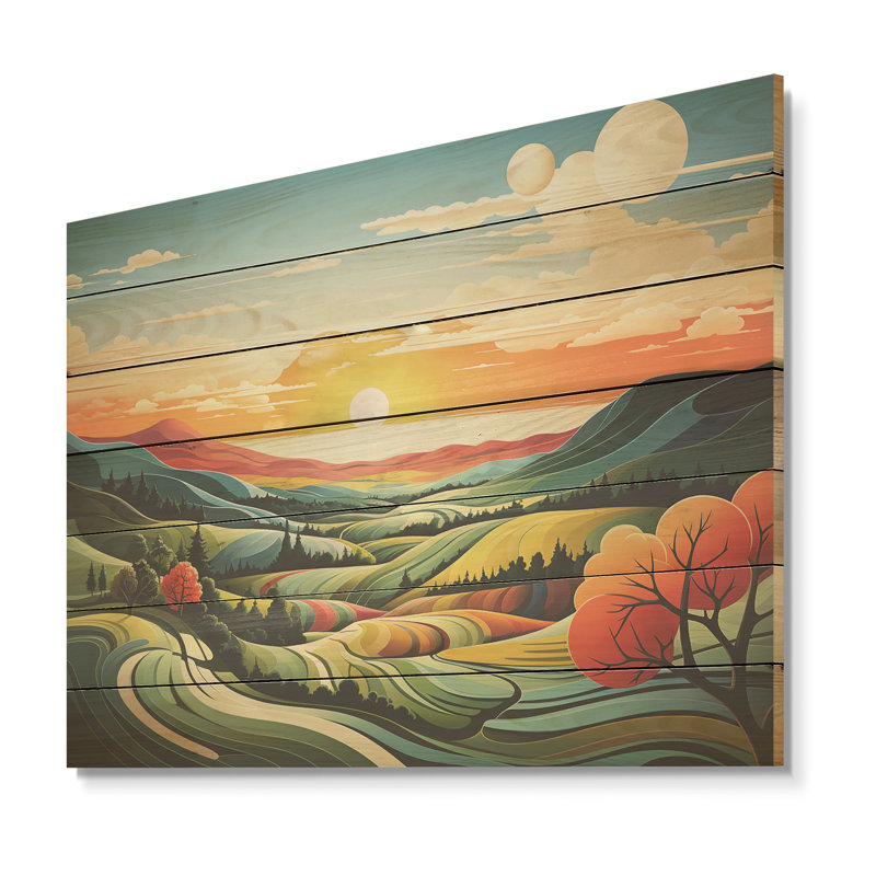 «Modern Bold Farm Horizon II» - prairie sur bois, H 30 po x l 40 po x P 0,78 po