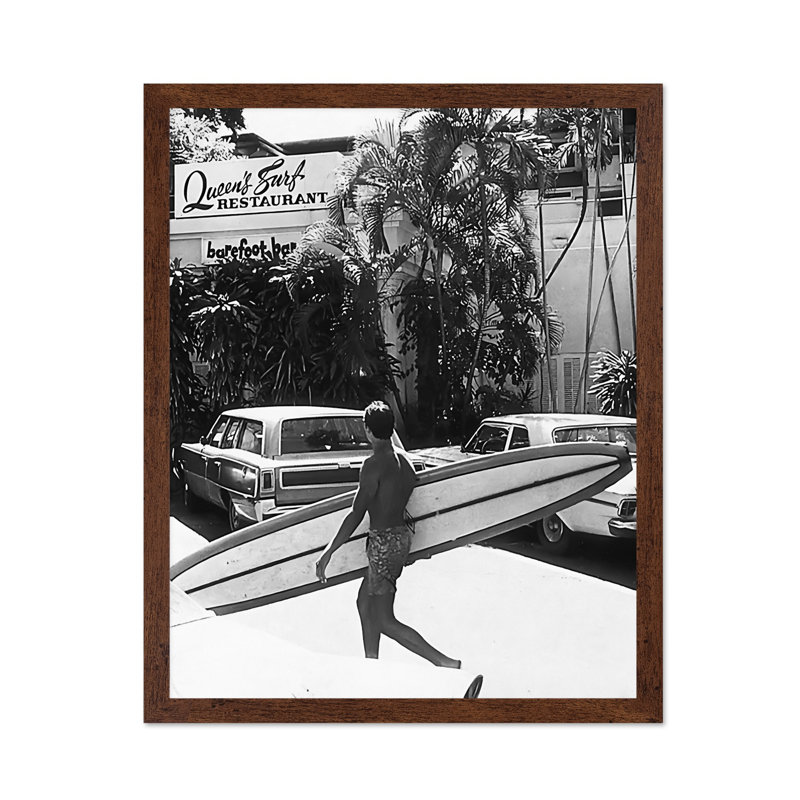 Surfeur qui marche, Poster, 18"H x 24"W, Brown Framed