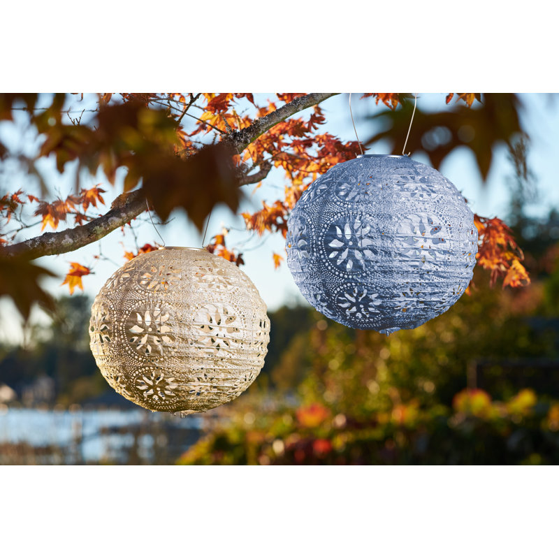 Boho Globe 12'' Metallic Blue Solar LED Outdoor Lantern