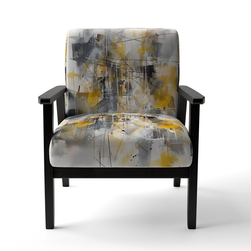 Yellow and Grey Beyond The Canvas I - Upholstered Contemporary Arm Chair, Yellow Accent Chair